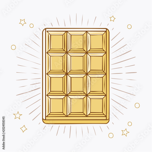 Illustration of a golden chocolate bar with sparkling stars