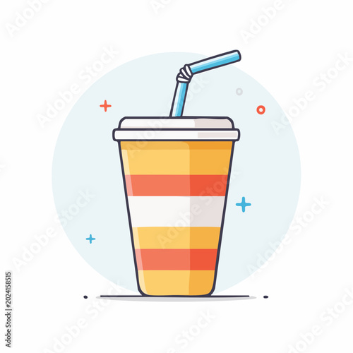 Stylized Illustration of a Striped Drink Cup with Straw