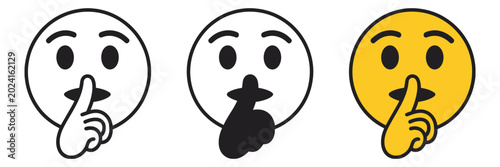 Obraz na plátne Shush Emoji Vector Set featuring silence and quiet icons, hush symbols, keep secret gestures, communication control pictograms, editable UI design elements