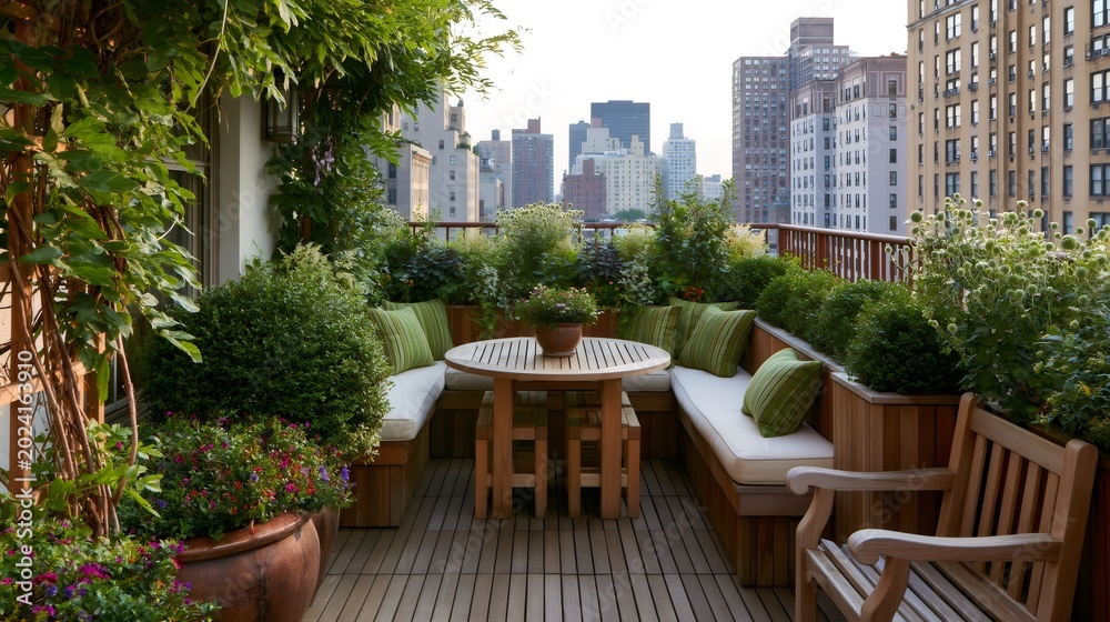 Fototapeta premium New York City rooftop garden creating urban oasis
