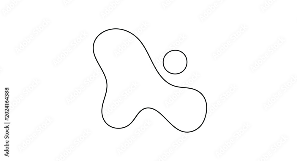 Fototapeta premium Abstract fluid amoeba shape with a connected circle, modern minimalist