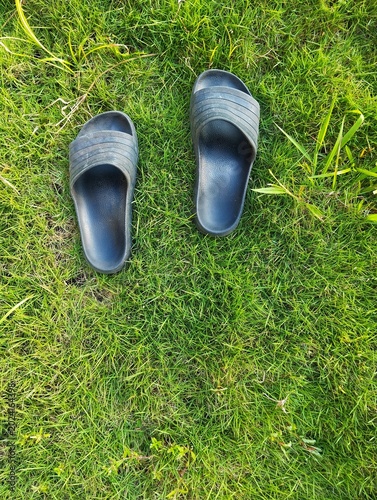 Slippers on grass