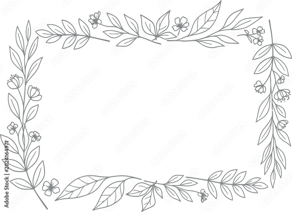 Fototapeta premium Gray floral vine border with small flowers