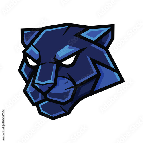 Geometric Blue Panther Mascot Logo Vector
