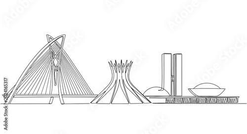 Fotografie Brasilia modernist architecture continuous line art illustration