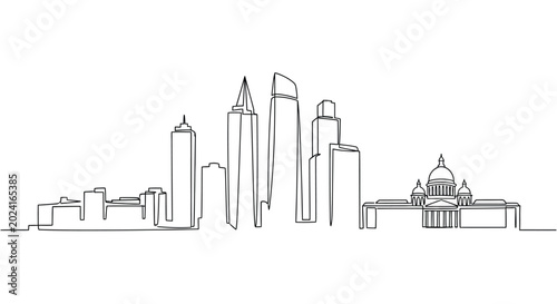 Cuadro en lienzo Modern cityscape continuous line drawing with cityscape, skyscrapers