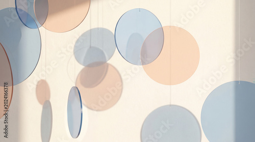 Abstract Blue Waves and Circle Pattern Background with Soft Pastel Gradient Modern Geometric Wallpaper Design and Colorful Bubble Texture