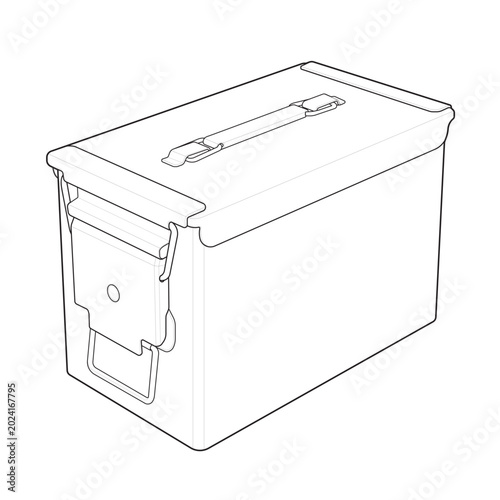 Foto Isometric tactical metal ammo can drawing for military surplus survival gear sto