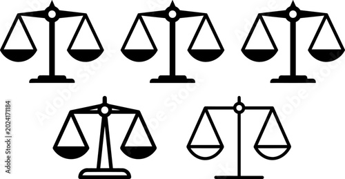 Obraz na płótnie Justice Scale Icon Collection with Balance Law Court Equality and Legal Judgment Symbols in Minimal Outline Vector Style