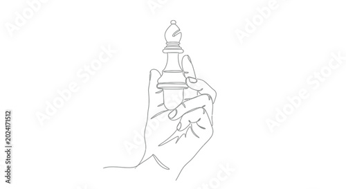 Canvastavla Continuous line art of a hand holding a chess bishop piece with strategy, isolat