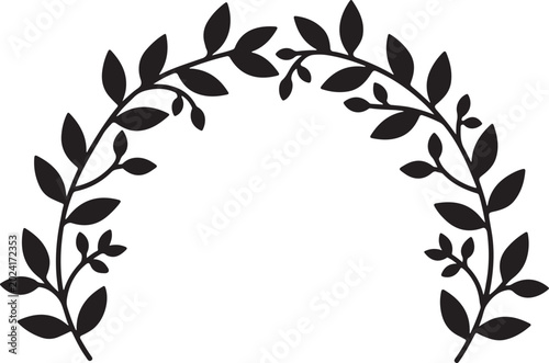 Black leafy wreath, floral border, vector illustration, decorative frame