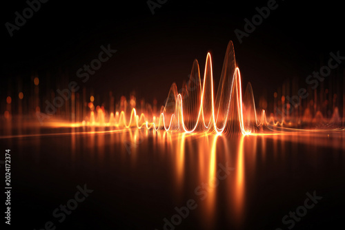 Abstract Orange Audio Wave Background with Glowing Sound Frequency Lines