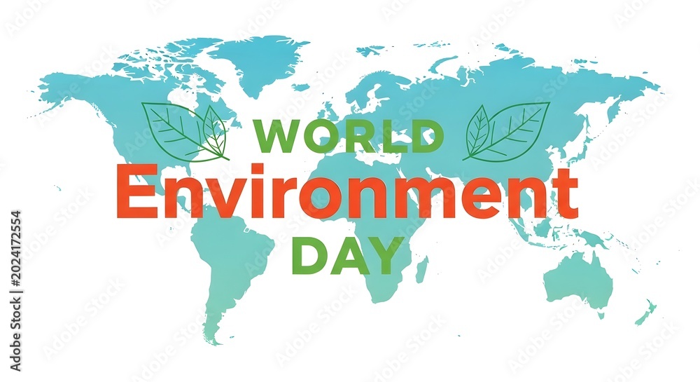Naklejka premium World environment day banner with world map and green leaves