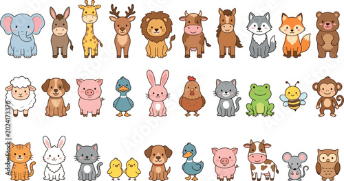 Photography Cute Cartoon Animals Vector Vector Illustration Set Featuring Farm Animals Wild
