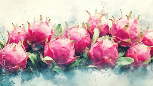 Watercolor Painting of Dragon Fruits