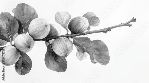 Pencil Sketch of Apples on a Branch
