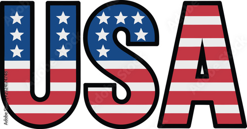 USA letters filled with American flag pattern against white background vector illustration