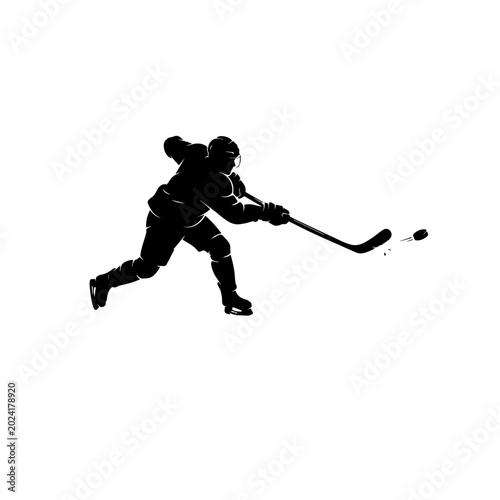 Ice Hockey Player Shooting Puck Silhouette Vector Illustration