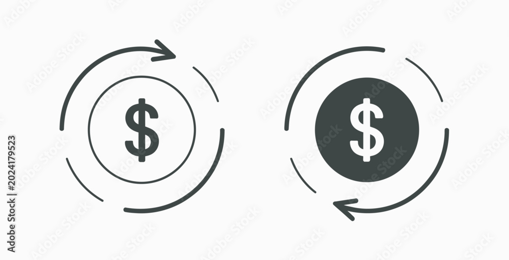 Fototapeta premium Financial exchange icon with dollar sign and circular arrows for banking and commerce