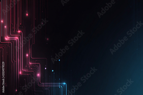 Futuristic Neon Circuit Frame Background with Pink and Blue Digital Lines