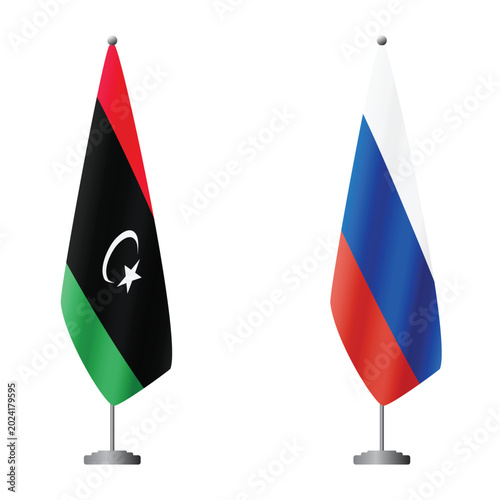 Photos Libya and Russia flags on flagpoles for official ceremonies and meetings, transp
