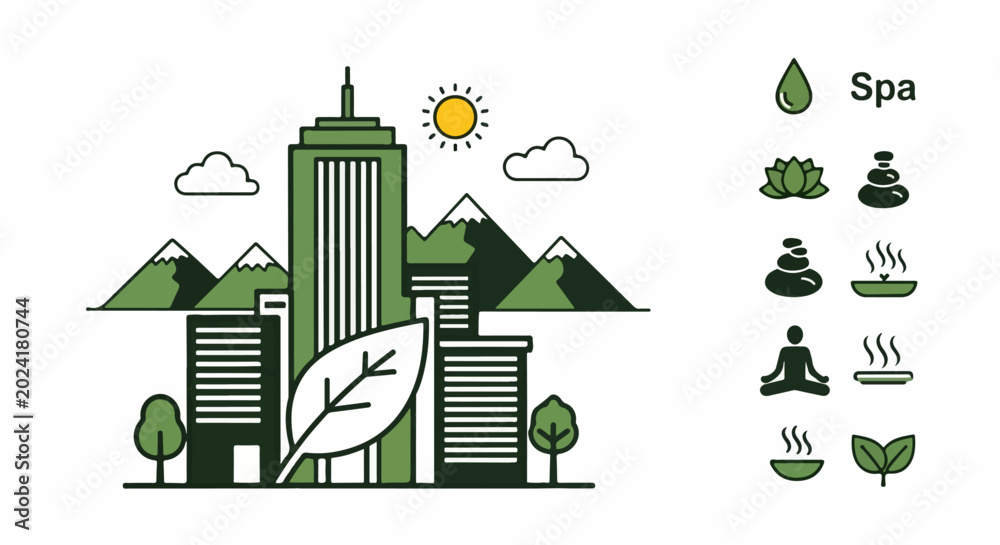 Fototapeta premium Green City Spa Mountain Landscape.