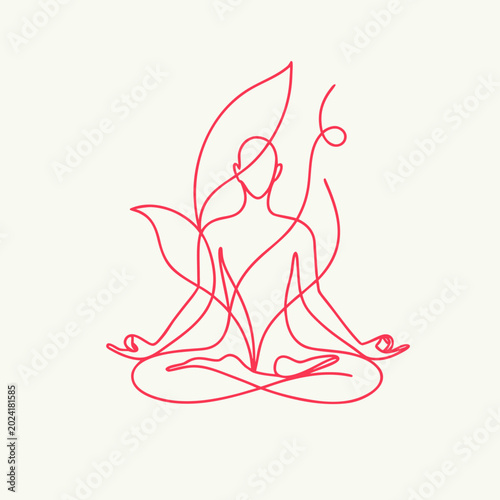 continuous single line drawing concept, person doing yoga meditation pose