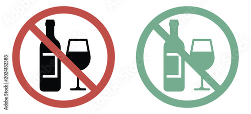 Tableau sur toile No Alcohol Sign, Drinking Prohibition Symbols, Alcohol Free Zone Warnings And Restricted Beverage Safety Vector Illustration