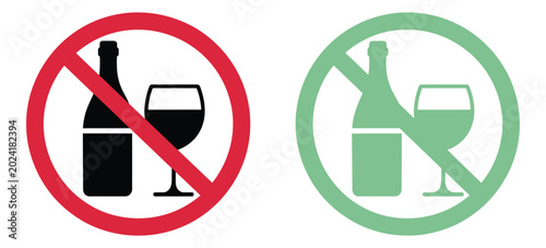 Photos No Alcohol Sign, Drinking Prohibition Symbols, Alcohol Free Zone Warnings And Restricted Beverage Safety Vector Illustration