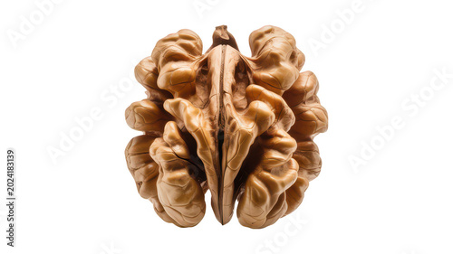 Shelled walnut kernel half isolated on a white background, for healthy food concepts isolated on a transparent background