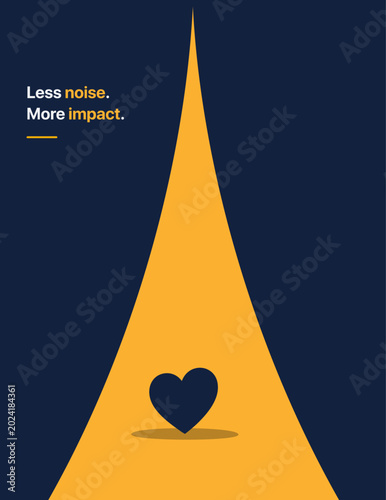 Photos Minimal motivational poster featuring heart symbol under dramatic spotlight with bold typography symbolizing focus, emotional impact, clarity, positivity, and meaningful communication