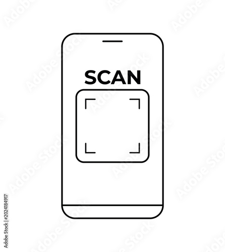QR code scanning in smartphone screen. line icon style, barcode scanner for pay, web, mobile app. Vector illustration isolated.