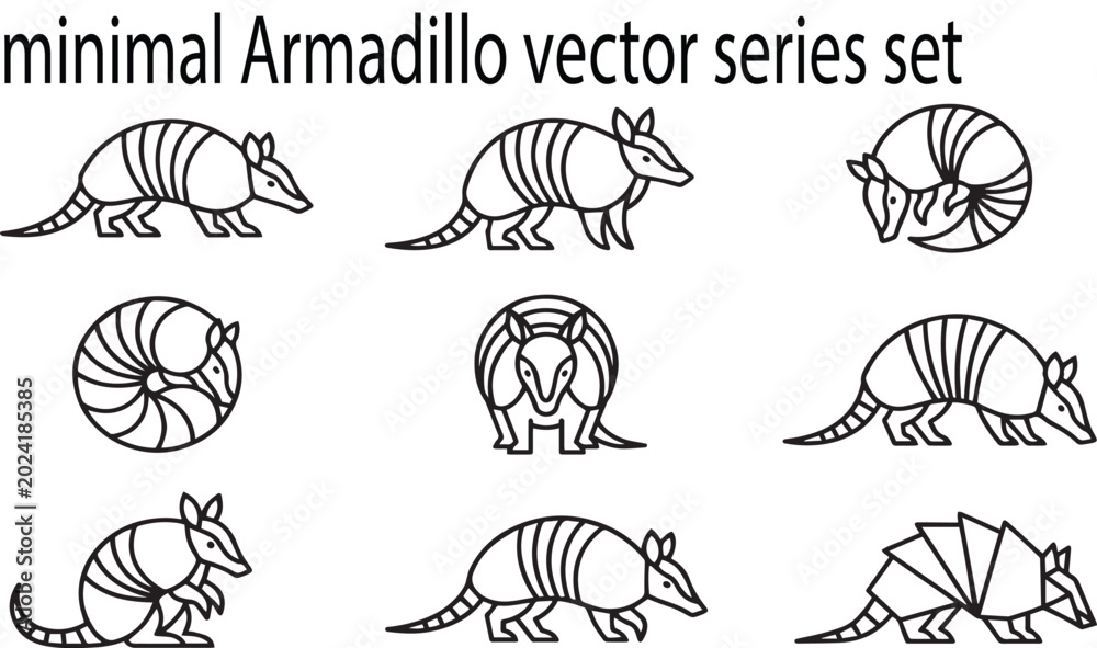 Obraz premium Set of nine minimalist armadillo vector illustrations in various poses and styles animal free image downlod
