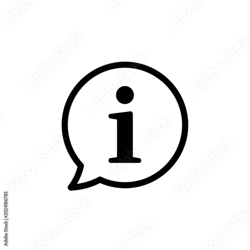 An illustrated information icon inside a speech bubble, isolated on a white background