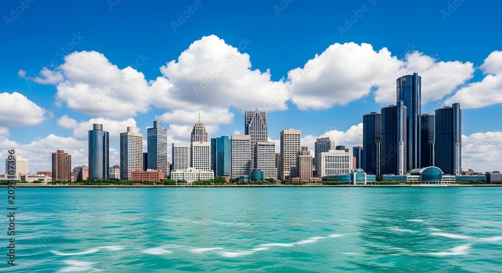 Fototapeta premium City skyline across blue water