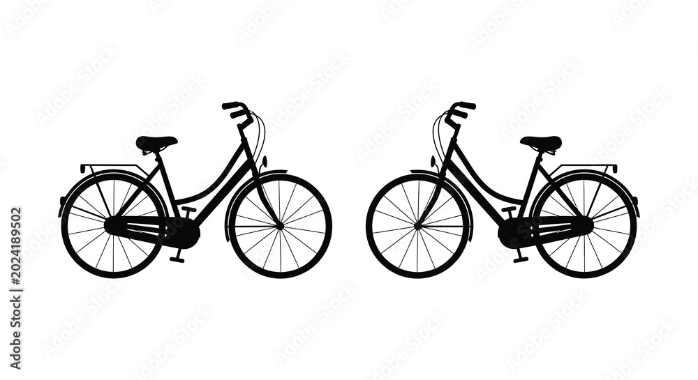 Fototapeta premium Two bicycles side by side black silhouette