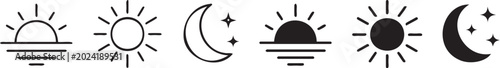 Photos Collection of minimalist black and white weather icons featuring various sun and