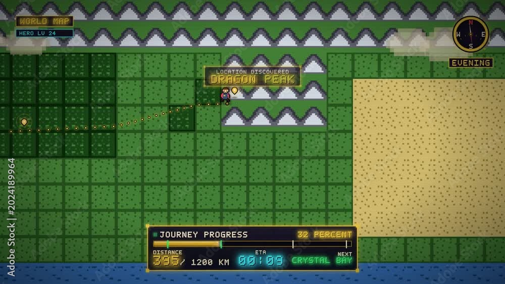 Retro pixel art role playing game world map interface Stock Video ...
