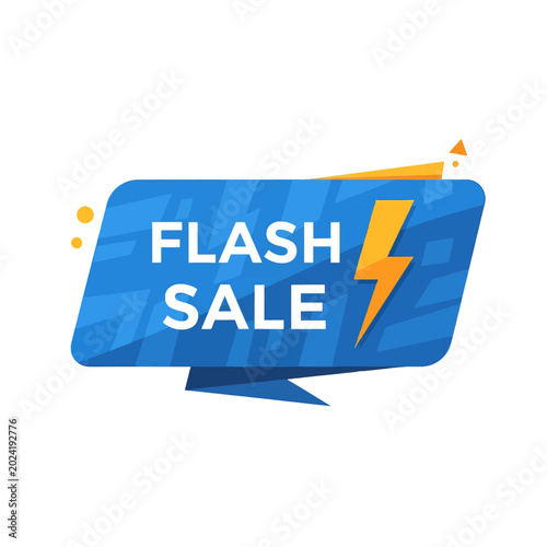 A blue and yellow sale banner with a lightning bolt symbol on a white background