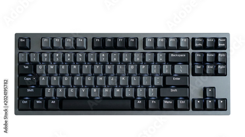 A closeup of a black wireless computer keyboard on a white background reveals an essential piece of electronic office equipment used for business and internet communication PNG