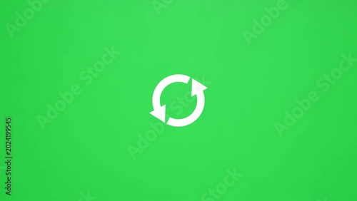 White circular arrows icon animation on green screen circle background chroma