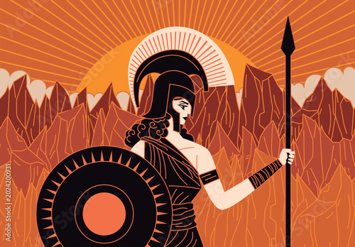 goddess athena minerva with spear and shield