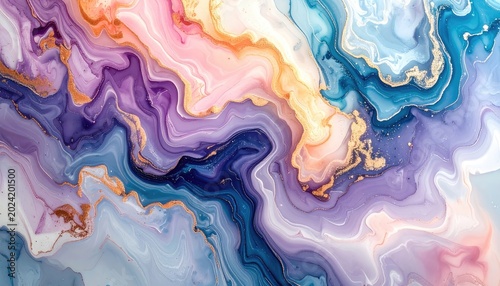 An abstract swirling pattern of colors with golden accents.