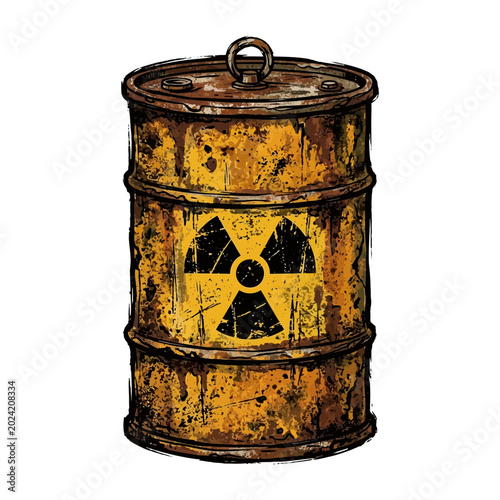 Rusty Radioactive Barrel with Hazard Symbol