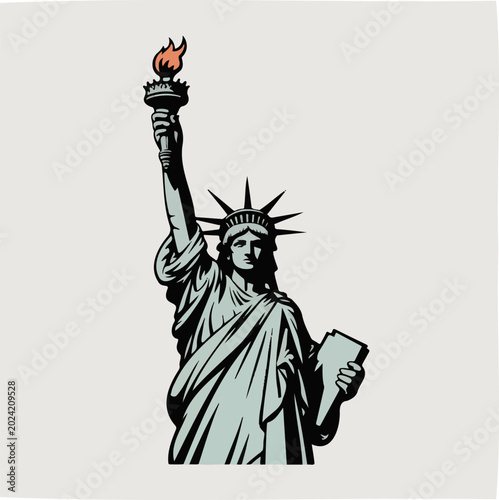 Statue of Liberty, iconic landmark, symbol of freedom, torch illustration, green copper statue