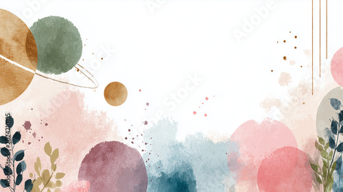 Abstract pastel watercolor texture and botanical elements