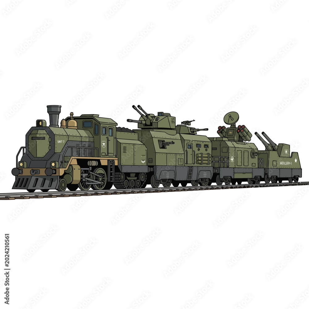 Obraz premium Armored Military Train with Cannons and Radar