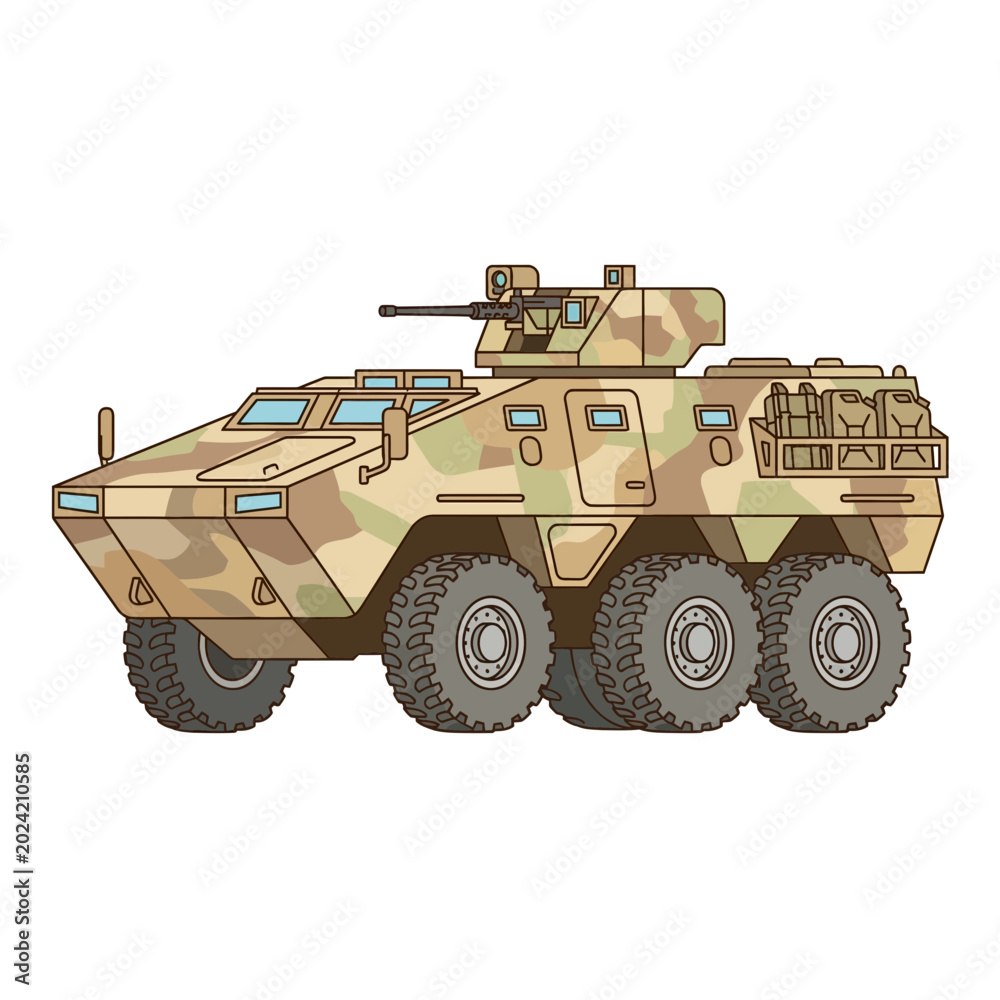 Fototapeta premium Camouflaged Armored Personnel Carrier with Machine Gun