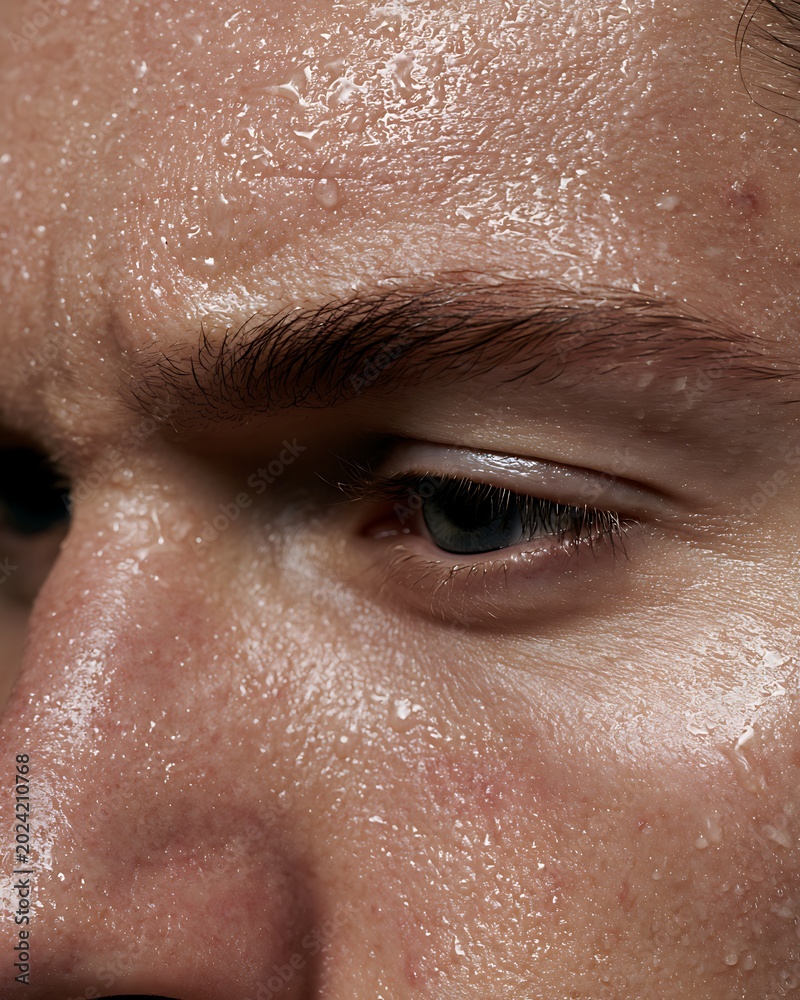 Fototapeta premium macro photography of sweaty irritated male forehead with rough texture and skin sensitivity,