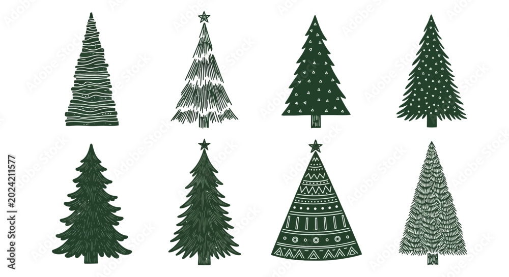 Fototapeta premium Christmas tree icons, green trees, festive illustrations, vector graphics